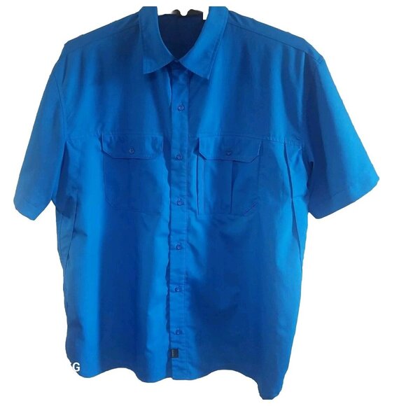 Cabelas Mens Blue Short Sleeve Button-Up Shirt XL Polyester Outdoor Wear - Picture 1 of 7